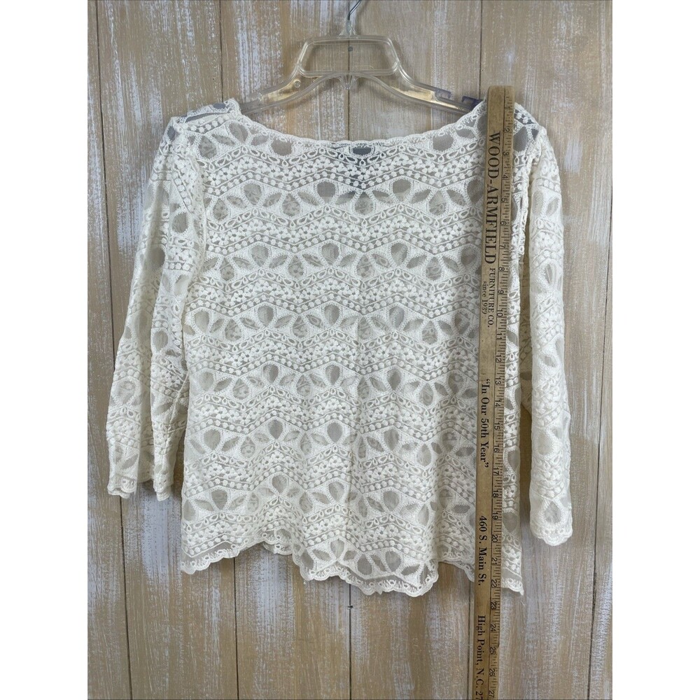 INC Ivory Lace Crochet Sheer Top Women's L 3/4 Sleeve *No Lining - Picture 7 of 7